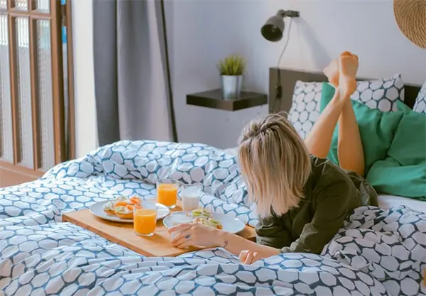 Breakfast tray served on the bed