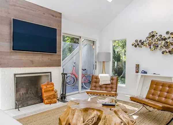 Cottage living area with fireplace